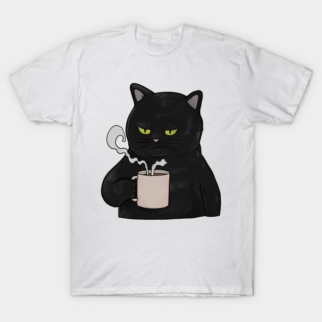 Grumpy Black Cat with Coffee Morning Grouch T-Shirt by Mesyo